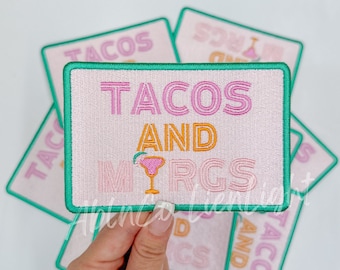 tacos and margs patch, cowboy patch, margarita patch, preppy patch, patches for hats, trucker hat patches, embroidery patch, western patch,