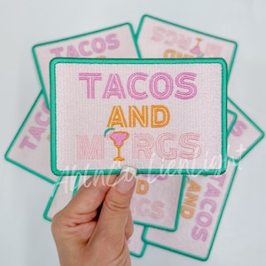 tacos and margs patch, cowboy patch, margarita patch, preppy patch, patches for hats, trucker hat patches, embroidery patch, western patch,