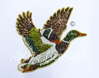 Large Sequin Mallard Patch: Camo Duck Iron-On Applique (10.5'' x 10.5'')