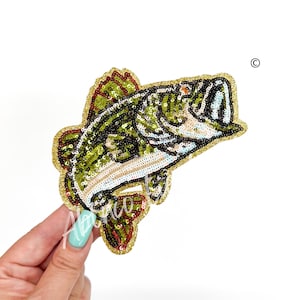bass patch, small bass patch, fish patch, trucker hat patches, sequin patch, fishing patch, shirt patch, trendy patch, iron on patch, DIY