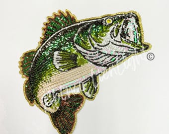Large Sequin Bass Fish Patch: Iron-On Fishing Applique