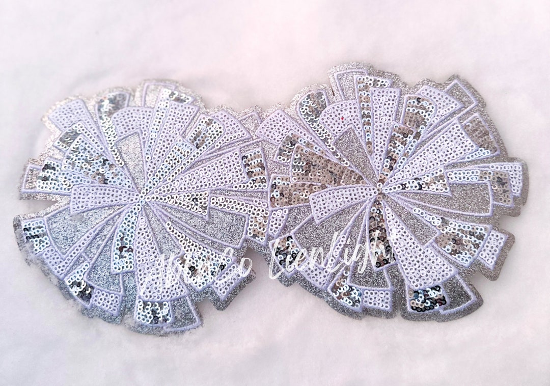 Cheer Patches, Cheer Pom Poms Sequin Chenille Patch Iron On, White