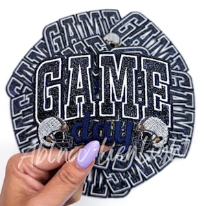Game Day Football Patch: Navy Glitter Chenille Patch (3” x 4”)