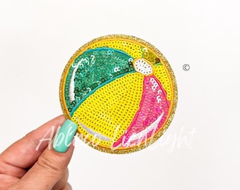 Sequin Beach Ball Iron On Patch, Summer Hat Patch