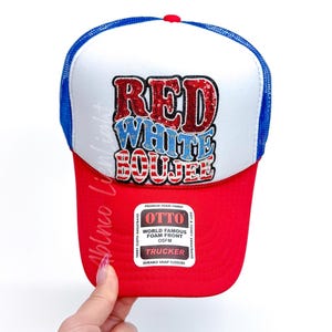 Red White Boujee Trucker Hat - 4th July USA Patch Hat