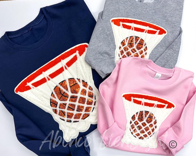 Basketball Hoop Sweatshirt: Chenille Patch Game Day Crewneck