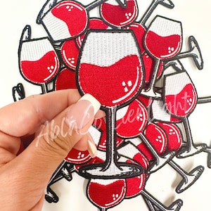 Red Wine Glass Patch: Embroidered Iron-On Applique (3")