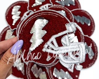 Maroon Football Helmet Patch: Sequins Bolt, Game Day Tailgate