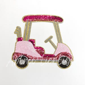 golf cart patch iron on, preppy pink sequins patch, trendy patch, golf shirts for women, pink golf theme, bachelorette, birthday, mom gift