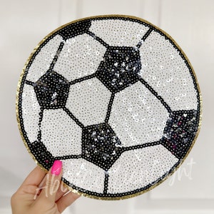soccer ball patch, large soccer sequin patch, soccer game day patch, DIY custom team spirit wear, chenille patch iron on, soccer mom shirt