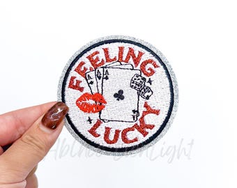 Feeling Lucky Iron-On Patch: Retro Casino Cards Design