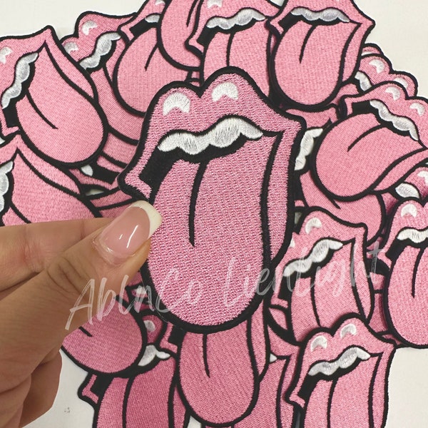 tongue patch, pink rolling stone patch, retro patch, rockstar patch, embroidery patch, iron on patch, trucker hat patch, trendy patch, diy