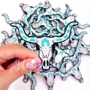 Cow Skull Patch: Turquoise Western Rodeo Iron-On Patch