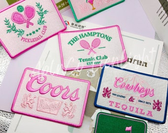 pink preppy patches, embroidery patch, patches for hats, cowgirl patches, coors patch, tennis patch, pickel ball patch, master golf patch