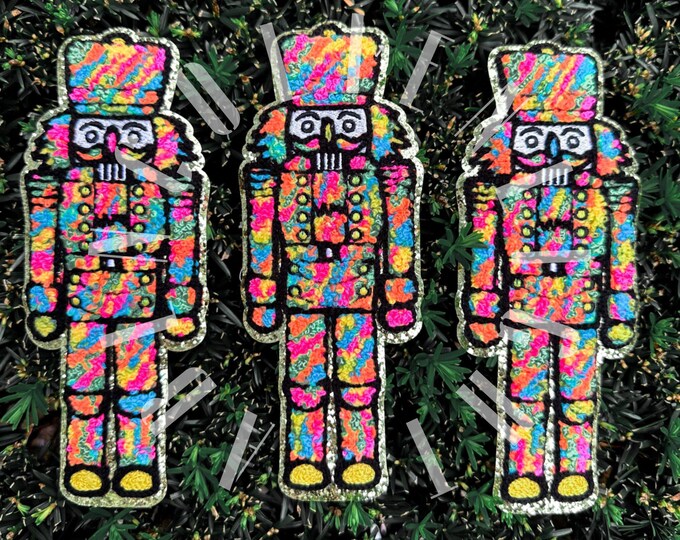Nutcracker Patch, Nutcracker Trio Patch, Pink Christmas Patch, Chenille Patch Iron On, Retro