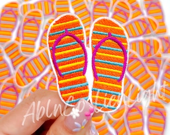 Flip Flop Iron On Patch: Striped Summer Sandal Applique