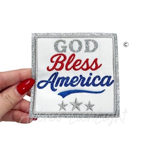 God Bless America Sequin Patch, USA Red White Blue Iron On Applique (3'')