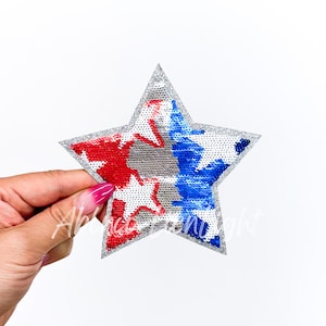 USA star sequin patch, trucker hat patches, star glitter patch, america  patch, iron on patch, 4th of July patch, red white and blue patch
