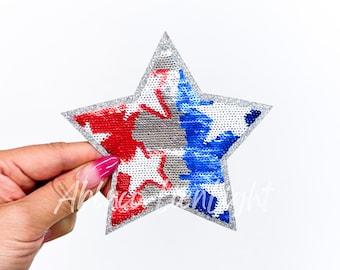 USA Star Sequin Iron On Patch: 4th of July Trucker Hat Applique