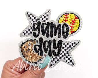 Softball Game Day Sequin Iron On Patch - Trucker Hat Patch