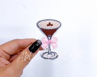 Espresso Martini Patch: Chenille & Sequin Bow Patch (2"x1.5")