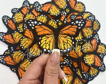 Orange Butterfly Embroidered Iron On Patch - Retro Jacket Patch