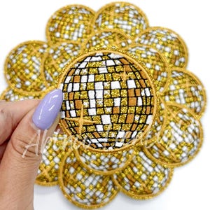 2” disco ball patch, gold disco ball patch, trucker hat patches, retro patch, preppy patch, cowgirl patch, dance patch, iron on patches