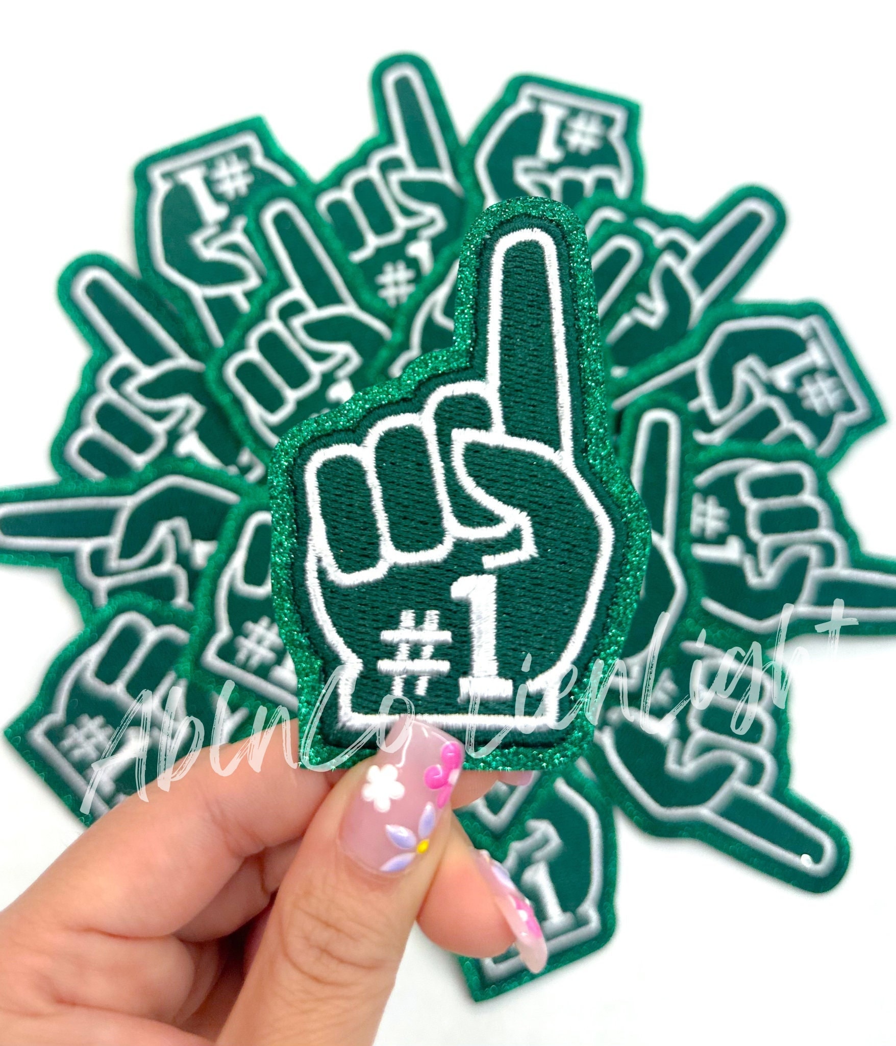game day patch, dark green foam finger patch, trucker hat patches, preppy patch, football patch, baseball patch, soccer patch, #1 team patch