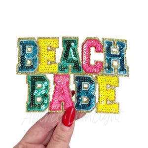 Sequin Beach Babe Patch: Iron On Applique (4.5" x 3")