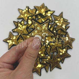 Gold Sequin Star Patch: Iron On Applique (2")