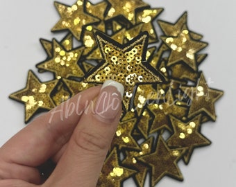 Gold Sequin Star Patch: Iron On Applique (2")