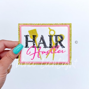 Hair Hustler Patch: Chenille & Sequin Iron-On Patch