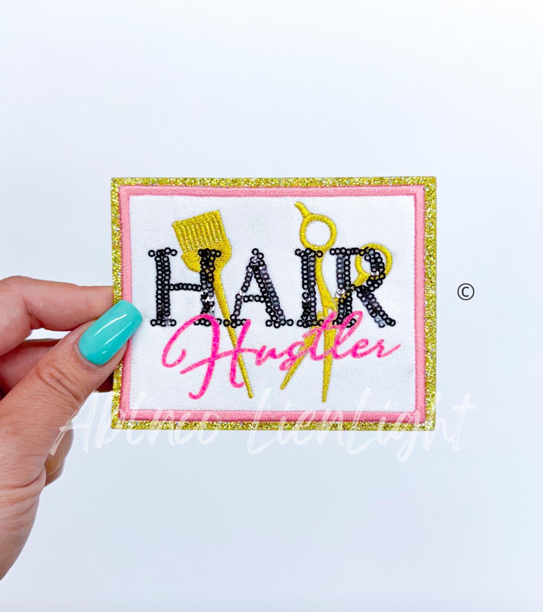Hair Hustler Patch: Chenille & Sequin Iron-On Patch