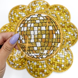 3.15” disco ball patch, gold disco ball patch, trucker hat patches, retro patch, preppy patch, cowgirl patch, dance patch, iron on patches