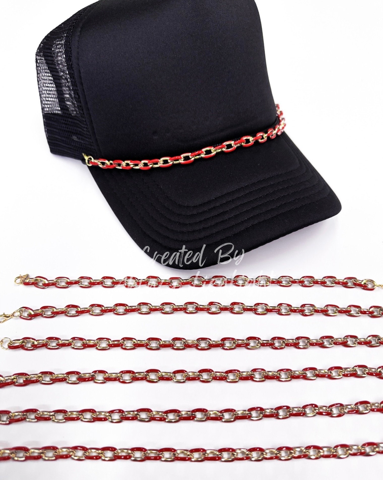Red & Gold Trucker Hat Chain: Trendy Hat Accessory - Etsy display picture 1