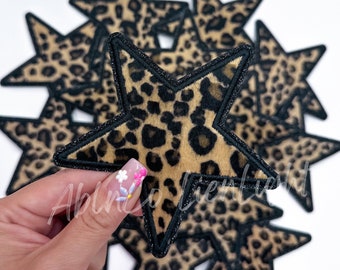 star patch, cheetah print star patch, glitter star iron on patch, trucker hat patches, western patch, patch for hats, preppy patch, boujee