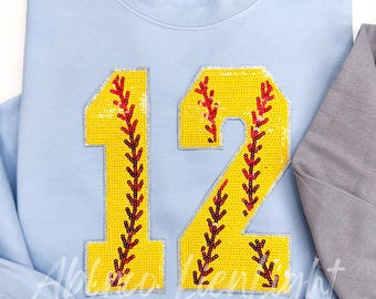 Sequin Softball Number Patch: Large Game Day Shirt Patch