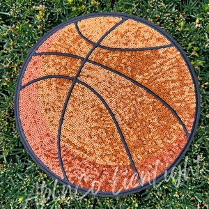 large basketball patch, basketball sequin patch, basketball game day custom team spirit wear, chenille patch iron on, basketball mom shirt