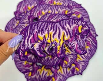 Purple and Gold Tiger Patch: Mascot Game Day Applique (4x2")