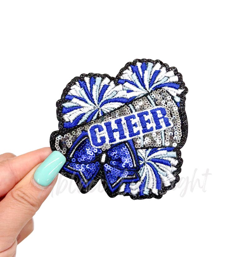 Royal Blue Cheer Patch: Sequin Bow & Pom Pom Iron-on - Etsy