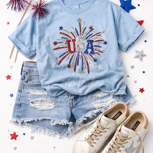 USA Firework Sequin Patch, 4th July Applique, Red White Blue Iron on ...