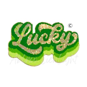 Lucky Chenille Patch: St Patricks Day Iron On, Glitter Sequins, DIY Large Patch