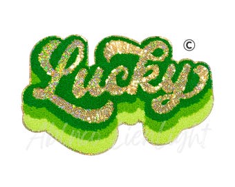 Lucky Chenille Patch: St Patricks Day Iron On, Glitter Sequins, DIY Large Patch