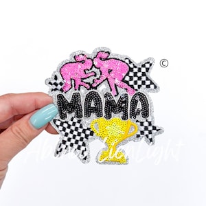 wrestling patch, wrestling mama patch, trucker hat patch, sequin patch, iron on patch, small patches, sports patch, trendy patch, pink, DIY