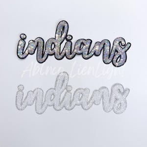 Sequin Indians Script Patch: Iron On Mascot Patch