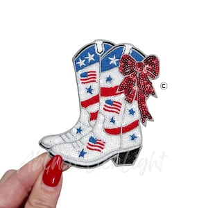 American Flag Cowboy Boot Sequin Patch, Iron On Applique, Red White Blue Patriotic DIY