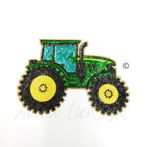 Green Tractor Chenille Patch: Large Iron-On Applique (10.5'')