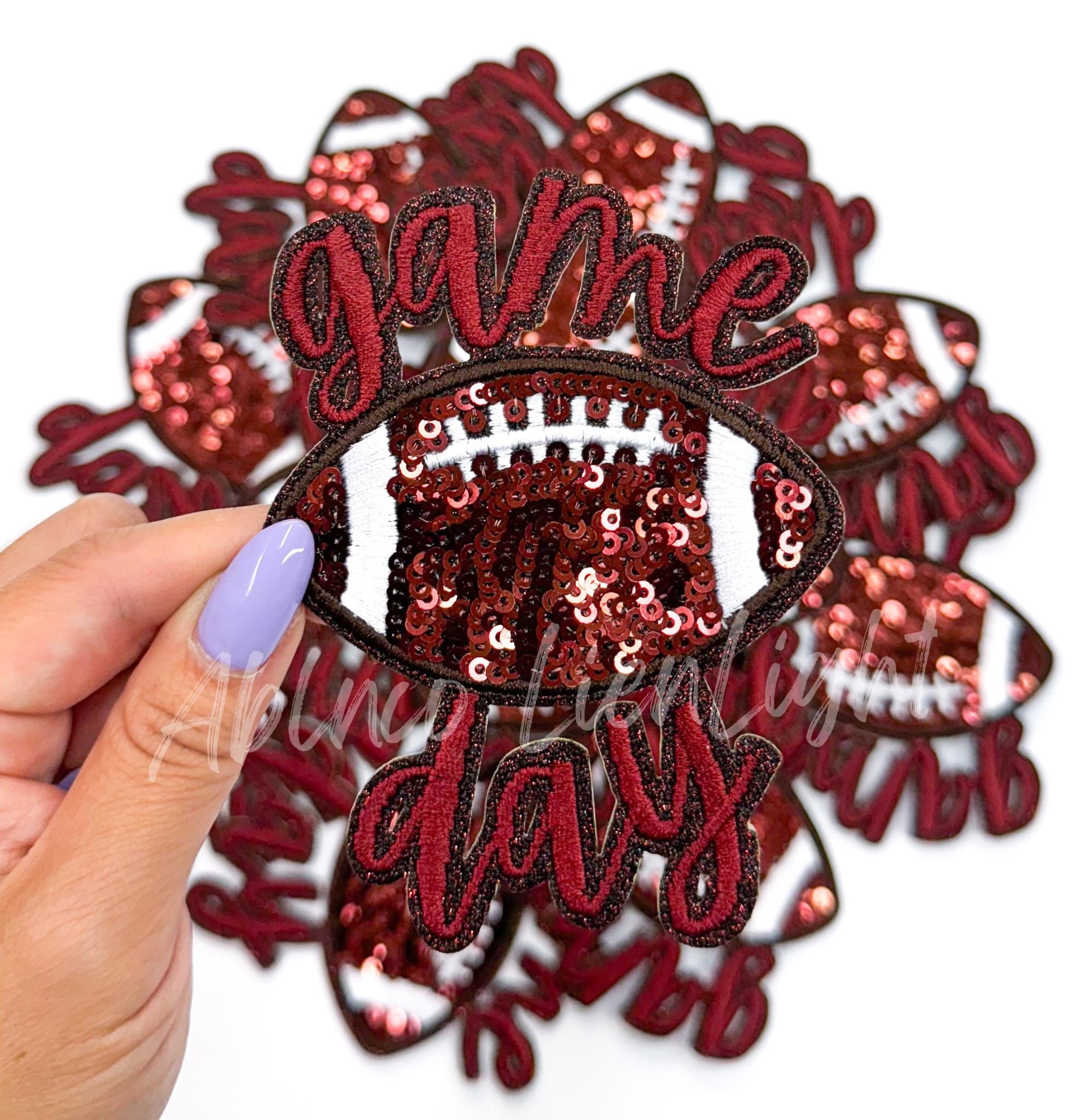 game day patch, maroon game day football, football patch, sticker adhesive patch, stadium bag patch, custom stadium bag, letter hat patches