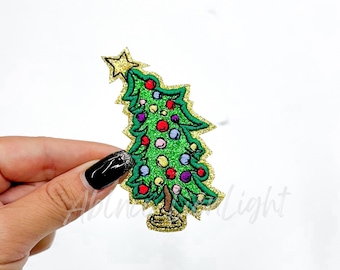 Christmas Tree Patch: Chenille & Sequin Iron-On Applique (3.1” x 2.2”)