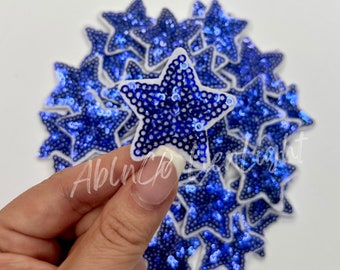 Royal Blue Sequin Star Patch: Iron On Applique (2")
